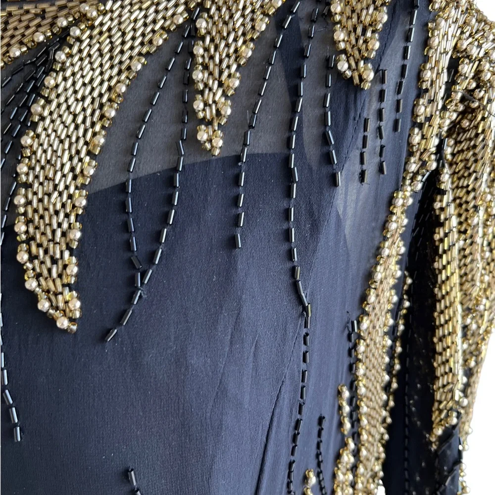 Elegant Black and Gold Women's Dress - Picture 2 of 7